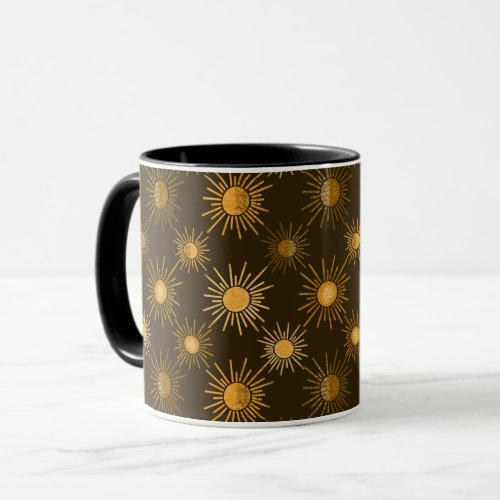 Monochrome boho sun pattern mug