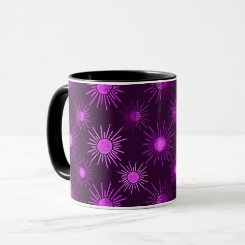 Monochrome boho sun pattern _ purple  mug