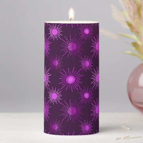Monochrome boho sun pattern _ purple pillar candle