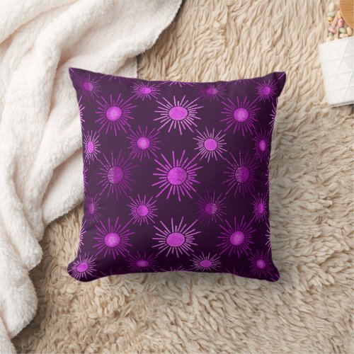 Monochrome boho sun pattern _ purple throw pillow