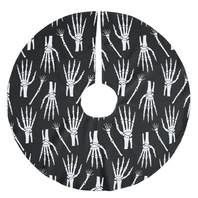 Monochrome Bones Halloween Pattern Brushed Polyester Tree Skirt (Front)