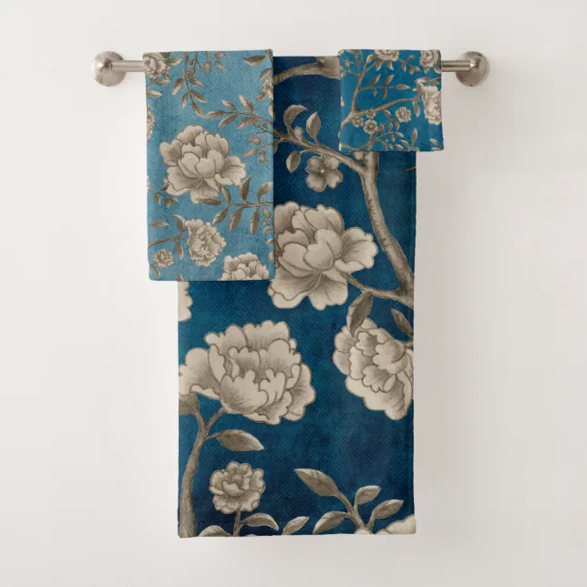 Monochrome Botanical Greenery Floral Chinoiserie Bath Towel Set Zazzle