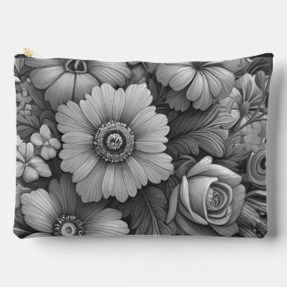 Monochrome Bouquet of Flowers Accessory Pouch