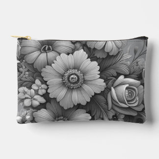 Monochrome Bouquet of Flowers Accessory Pouch