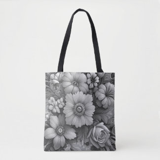 Monochrome Bouquet of Flowers Tote Bag