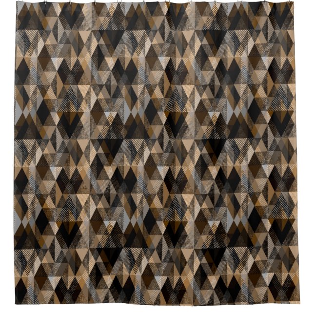  Monochrome brown rhombic textured  Shower Curtain (Front)