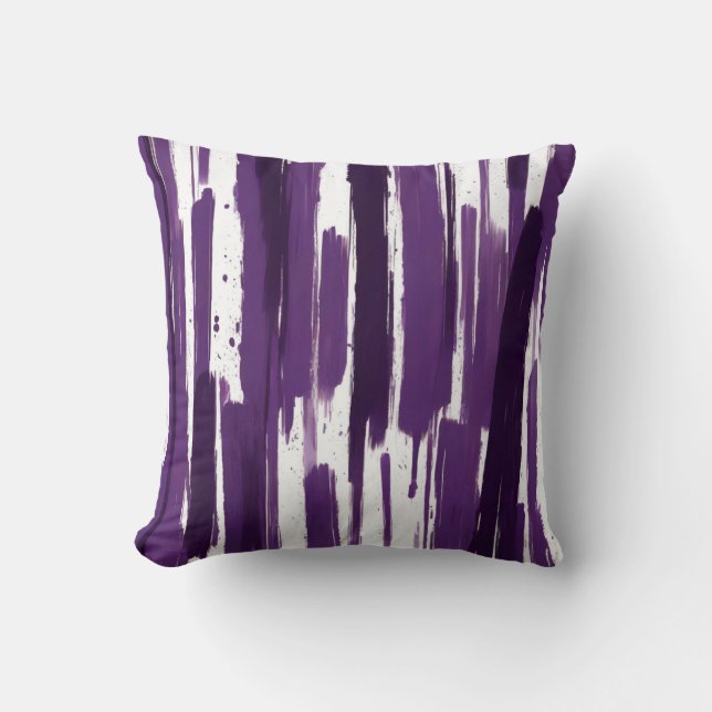 Monochrome Brush Stroke Stripes in Purple Throw Pillow (Front)