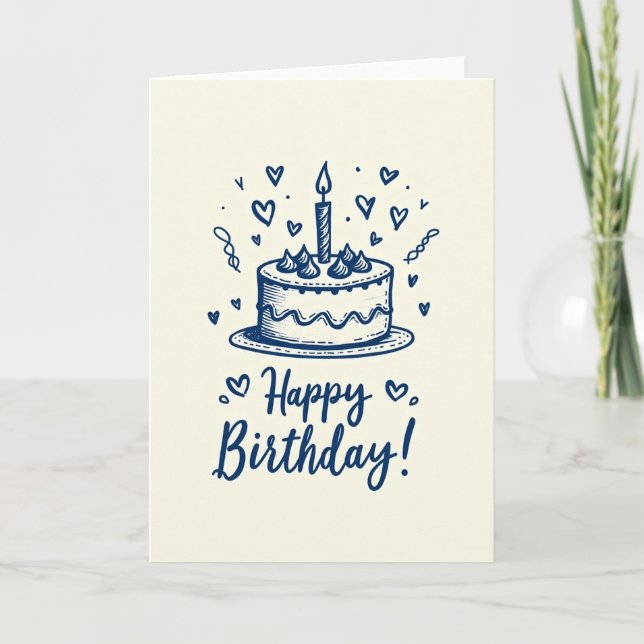 Monochrome Cake Birthday Card (Front)