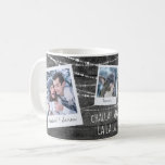 Monochrome Challah La La La Chrismukkah Photo Coffee Mug<br><div class="desc">"Challah La La La" is one of our series of photo-fun holiday designs. It's about Hanukkah, but also about inclusion of other celebrations, in a fun, light way. It features white handwriting chalk-styled typography and a monochrome gray rustic wood backdrop with strings of twinkling lights, plus a cute Christmas tree...</div>