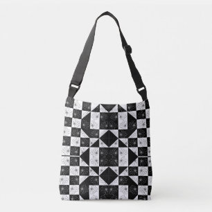 Monochrome Checkerboard and floral Glamour Pattern Crossbody Bag