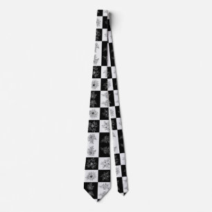 Monochrome Checkerboard FLowers Elegant pattern Neck Tie