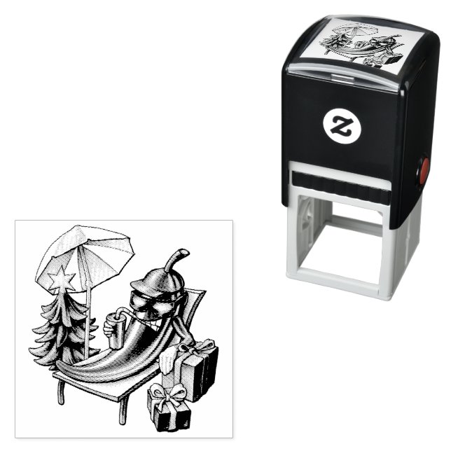 Monochrome Chilling Christmas Chili Character Self-inking Stamp (In Situ)