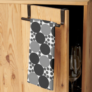 Monochrome Circles: Abstract Black White And Gray, Kitchen Towel