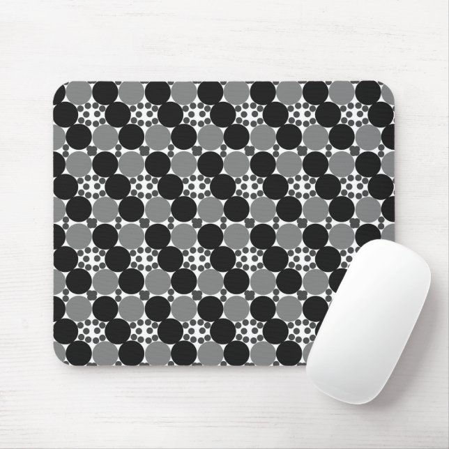 Monochrome Circles: Abstract Black White And Gray, Mouse Pad (With Mouse)