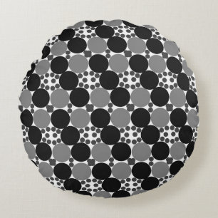 Monochrome Circles: Abstract Black White And Gray, Round Pillow