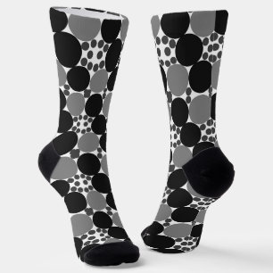 Monochrome Circles: Abstract Black White And Gray, Socks