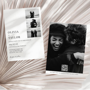 Monochrome Classic Photo Collage QR Code Wedding Invitation