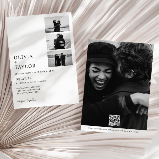 Monochrome Classic Photo Collage QR Code Wedding Invitation (Creator Uploaded)