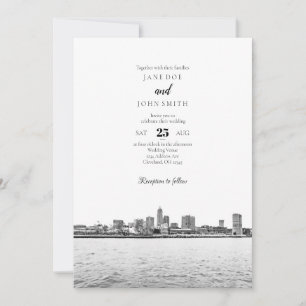 Monochrome Cleveland Skyline Wedding Invitation