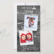 Monochrome Color Pop Dashing Reindeer 2-Photo Card