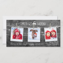 Monochrome Color Pop Dashing Reindeer 3-Photo Card