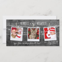 Monochrome Color Pop Merriest Holiday 3-Photo Card