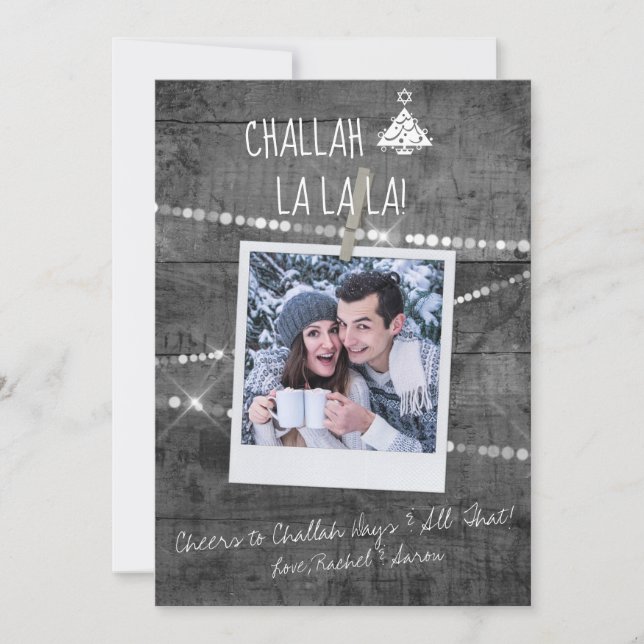 Monochrome Color Pop Photo Chrismukkah Card (Front)