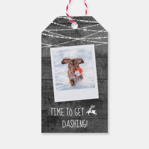 Monochrome Color Pop Rustic Photo 2_Sided Reindeer Gift Tags