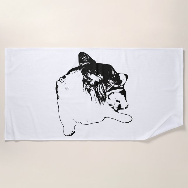 Monochrome Corgi Clarity Beach Towel (Front)