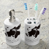 MONOCHROME COW TOOTHBRUSH HOLDER AND SHAMPOO BOTTL (Front)
