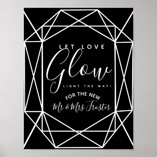 monochrome crystal geo let love glow wedding party poster