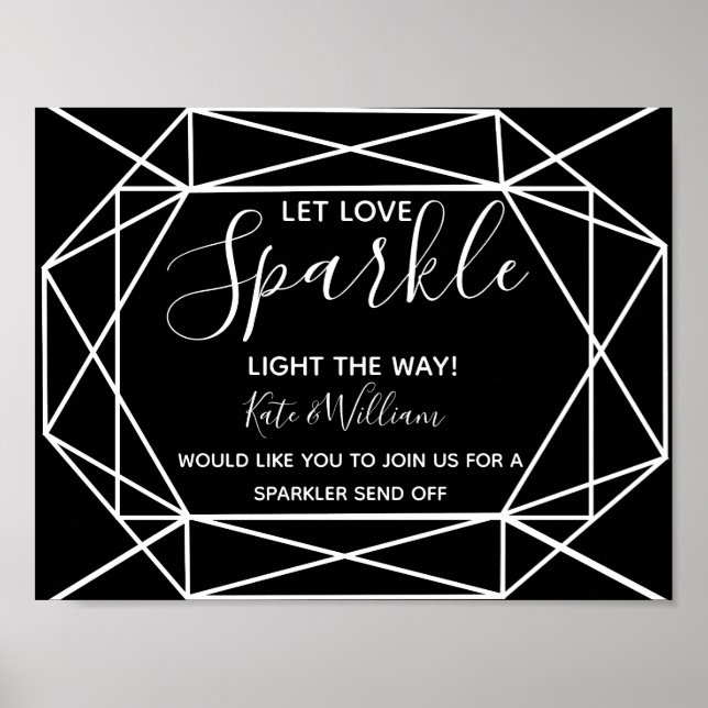 monochrome crystal geo sparkler send off wedding poster (Front)