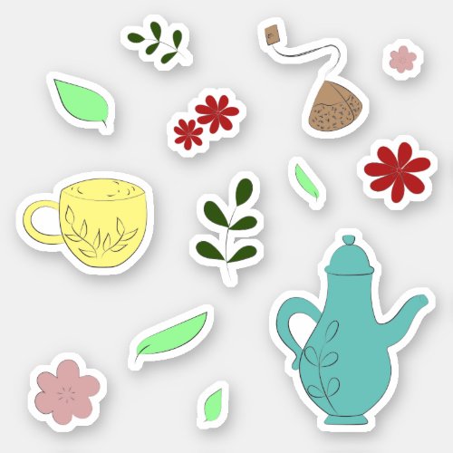 Monochrome Customizable Bullet Journal Tea Doodle  Sticker