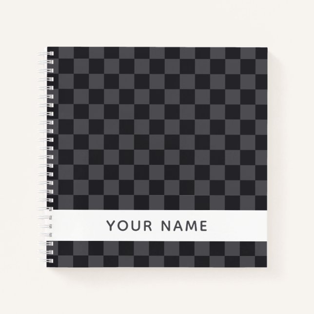 Monochrome Dark Gray Croatian Checkers With Name Notebook (Front)
