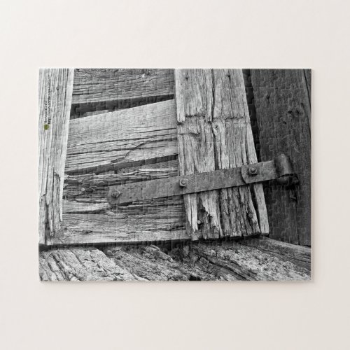 Monochrome Dilapidated Corral Gate Photograph Jigsaw Puzzle