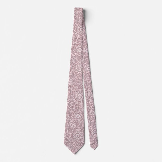Monochrome Dusty Pink flowers  Neck Tie (Front)