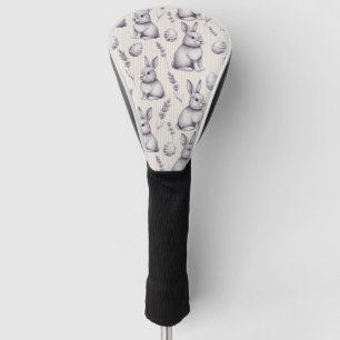 Monochrome Easter Bunny Charcoal Sketch Stripe Golf Head Cover