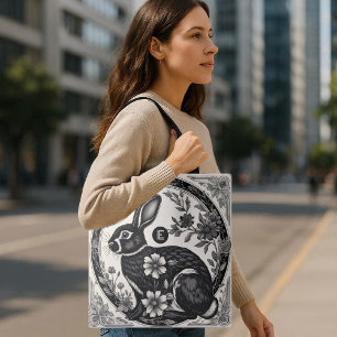 Monochrome Easter Bunny Floral Vintage Victorian  Tote Bag