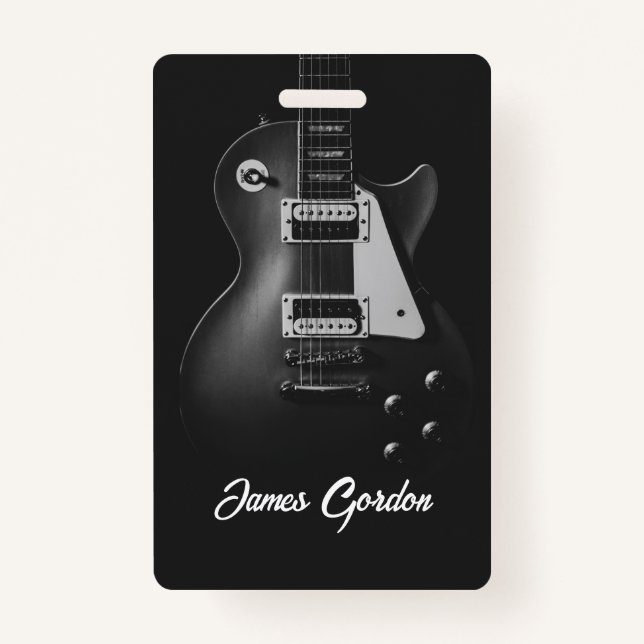 Monochrome electric guitar personalized badge (Front)