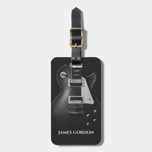 Monochrome electric guitar personalized luggage tag (Front Vertical)