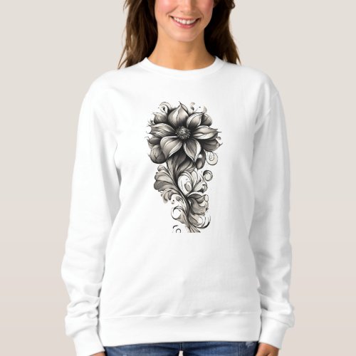 Monochrome Elegance Amazon Black Grey Floral Tatt Sweatshirt