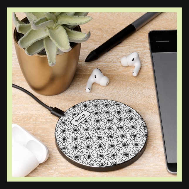 Monochrome Elegant Abstract pattern Wireless Charger (Creator Uploaded)