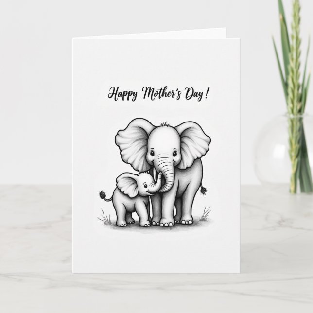 Monochrome Elephant Love Card (Front)