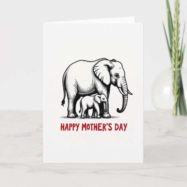 Monochrome Elephant Mothers Day Card (Front)
