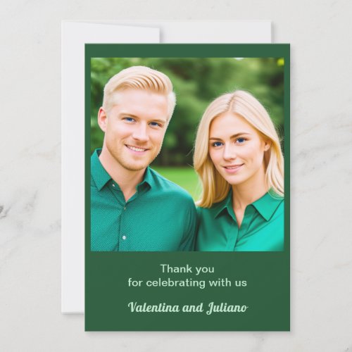 Monochrome Emerald Green Themed With Photo Wedding Thank You Card