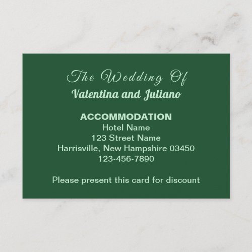 Monochrome Emerald Green Wedding Accommodation Enclosure Card
