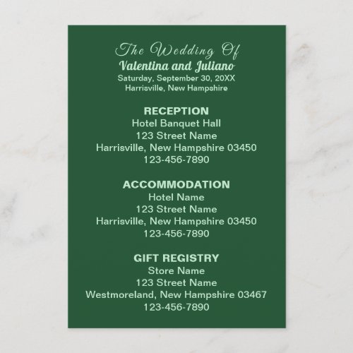 Monochrome Emerald Green Wedding Enclosure Card