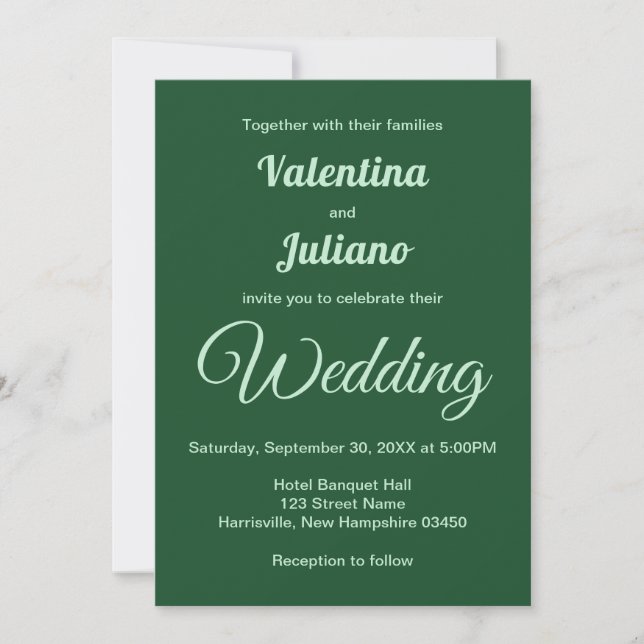 Monochrome Emerald Green Wedding Invitation (Front)
