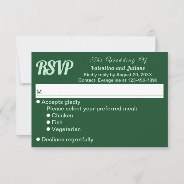 Monochrome Emerald Green Wedding RSVP Card (Front)