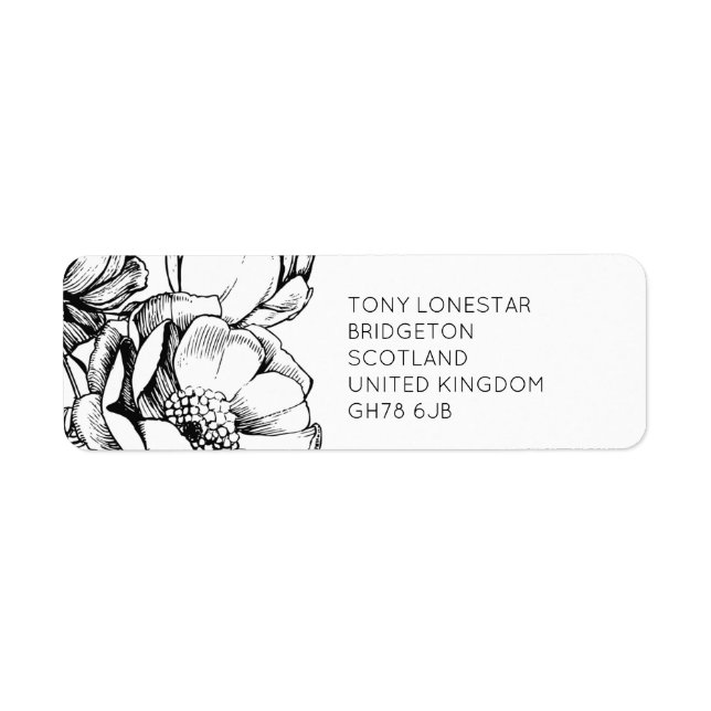 Monochrome Etched Floral Return Address Label (Front)